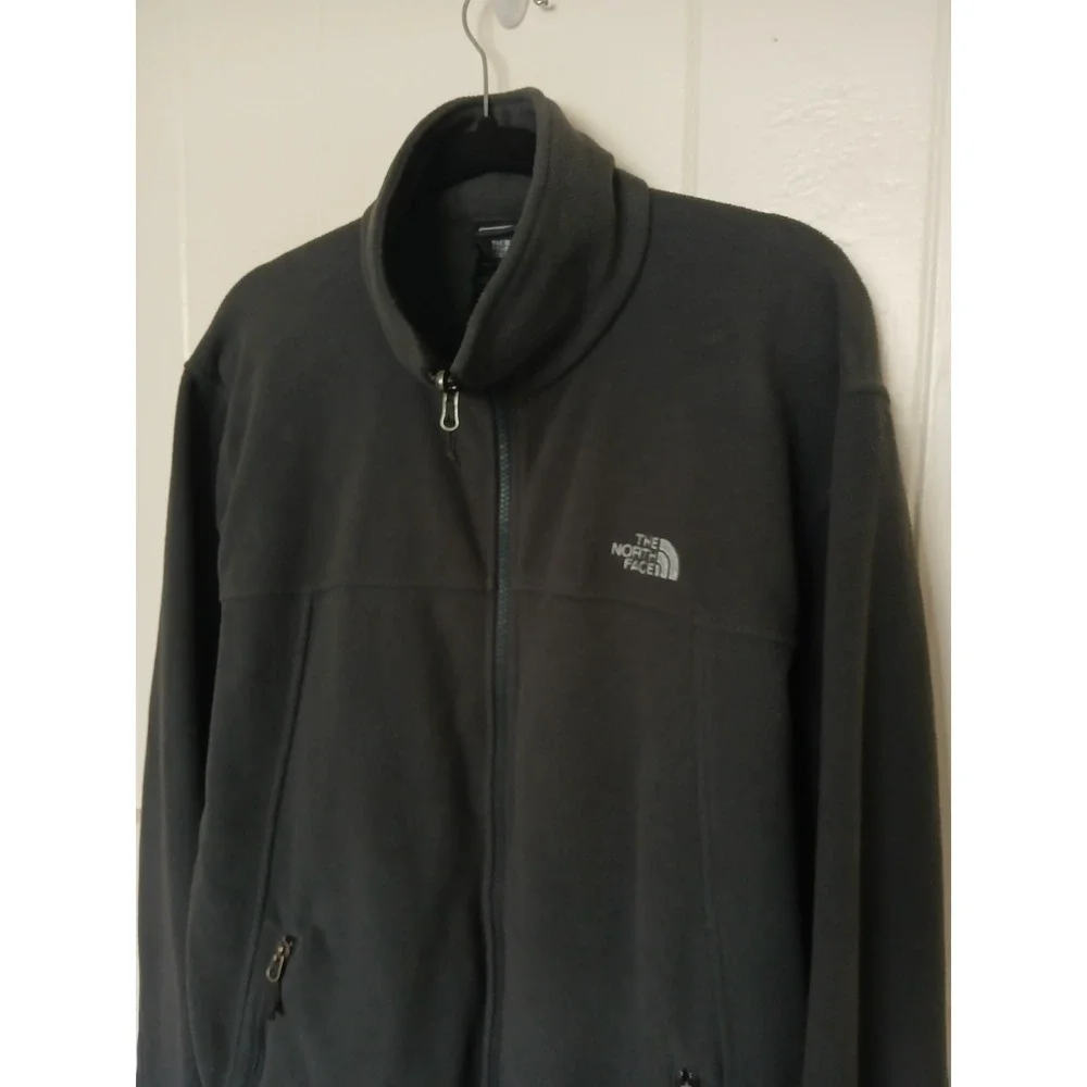 The North Face Full-Zip Pocket Fleece Logo Jacket‎ Mens L Gray Outdoor Hiking